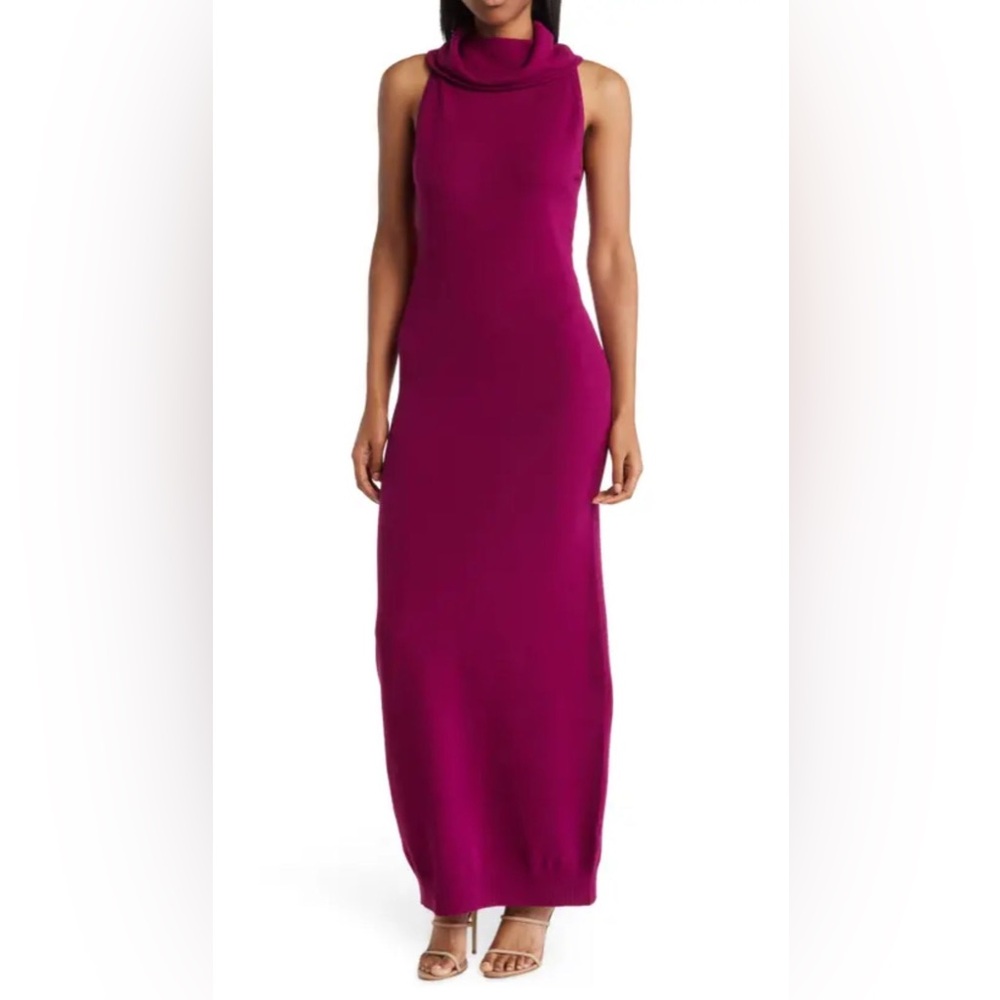 Ronny Kobo Acosta Cowl Neck Knit Midi Dress Purple Size Xs